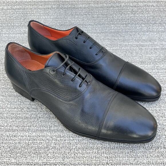 $850 SANTONI Salem Cap Toe Black Leather Dress Shoes Men\'s Size 9.5 US NEW main image 7